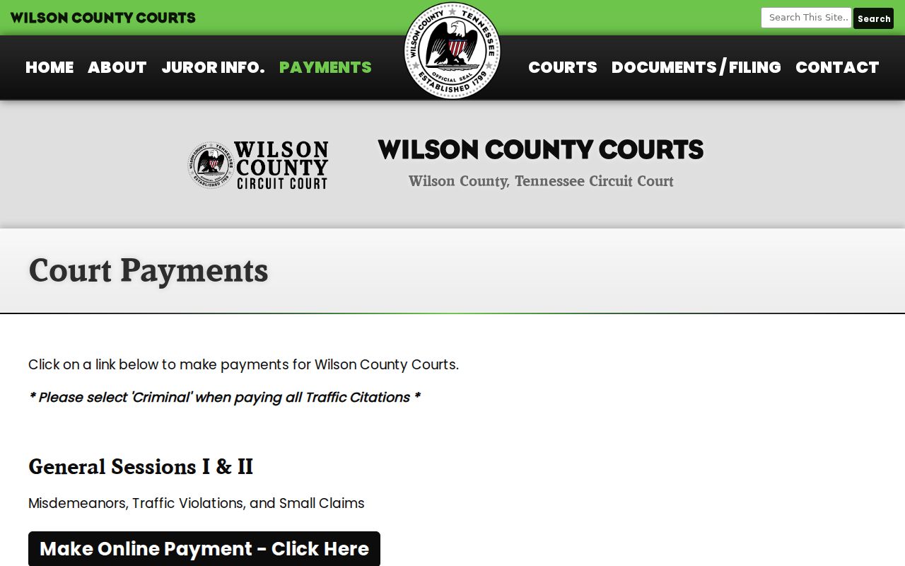Wilson County traffic court records payment page