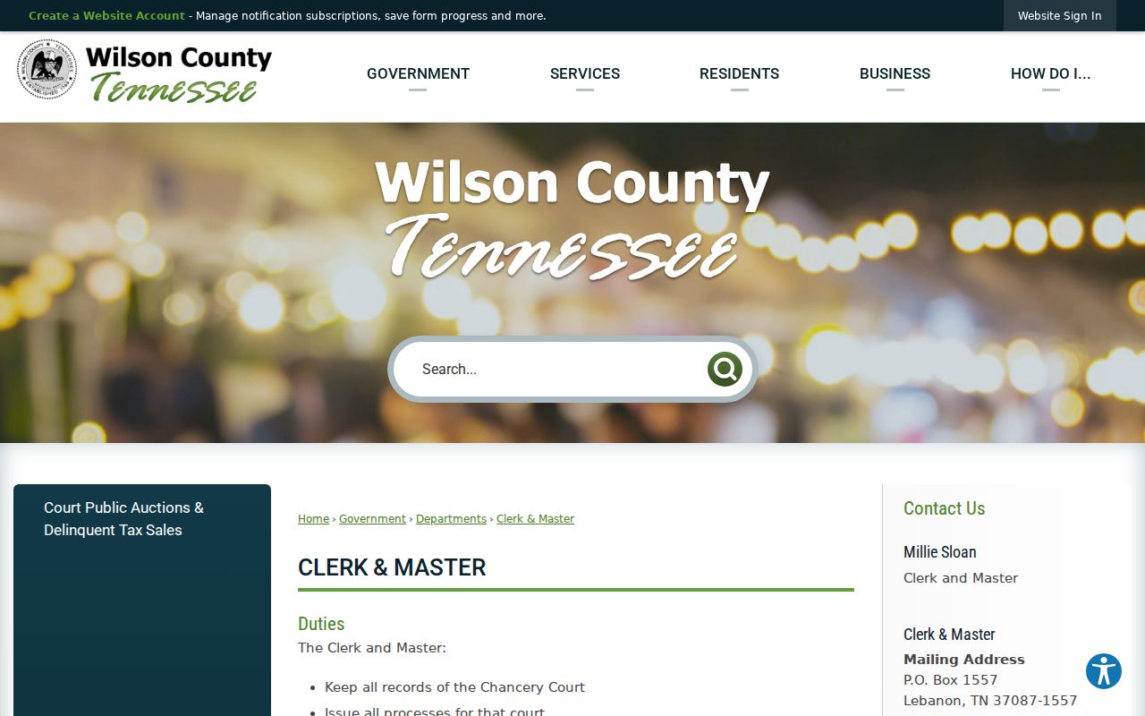 Wilson County civil docket Chancery and Probate clerk page