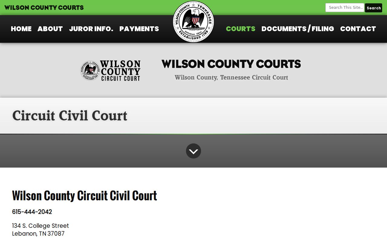 Wilson County civil court docket Circuit Civil page