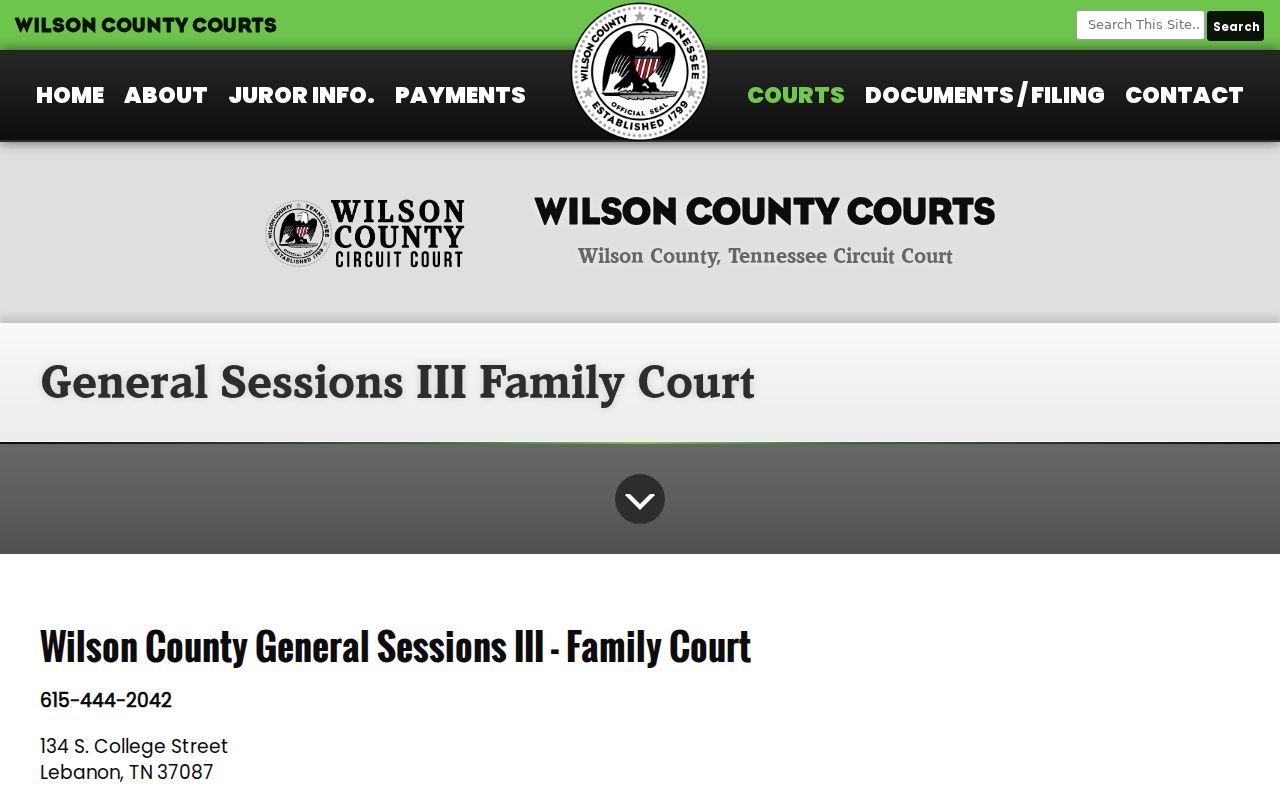Wilson County civil docket Family Court page