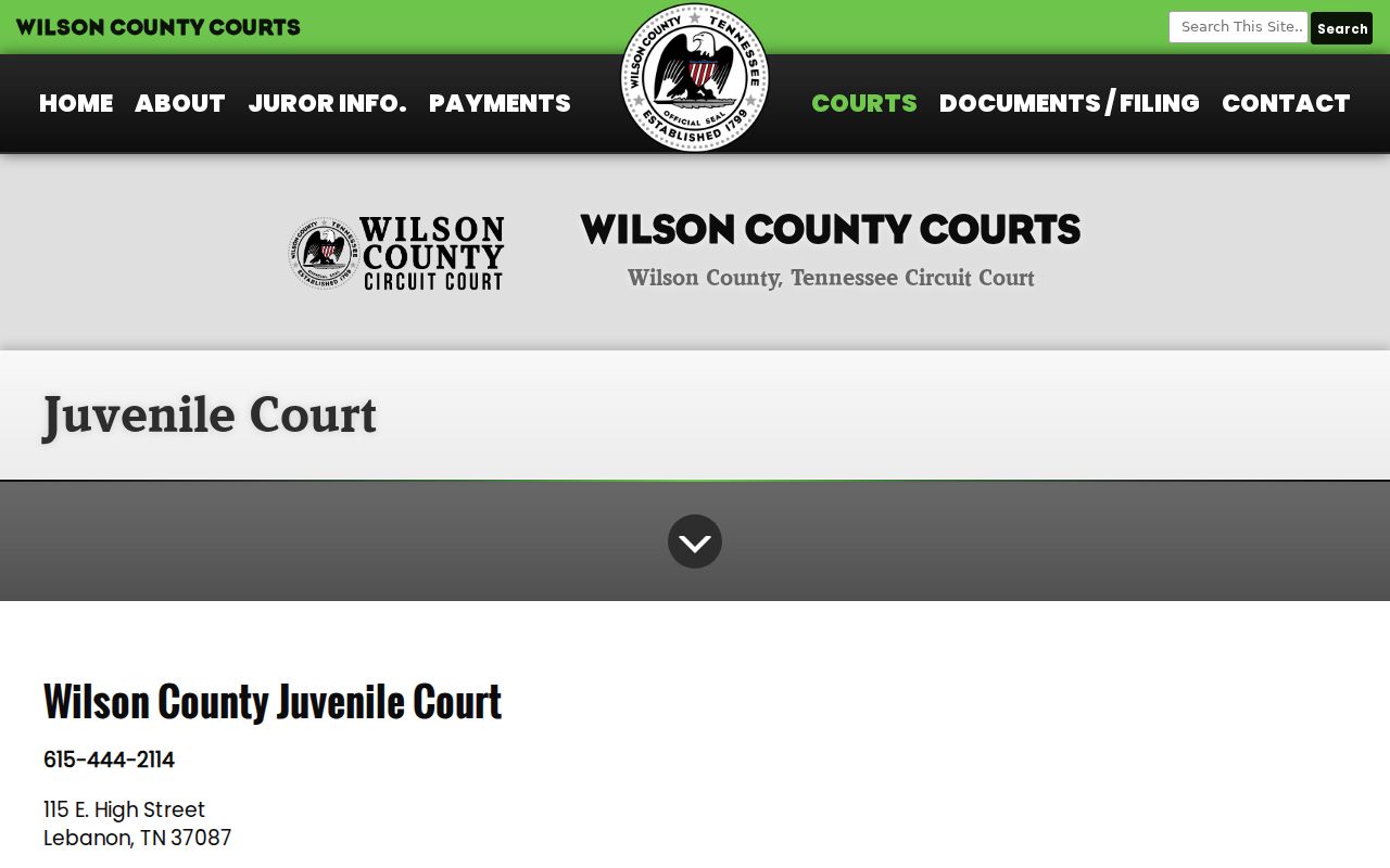 Wilson County civil docket Juvenile Court page