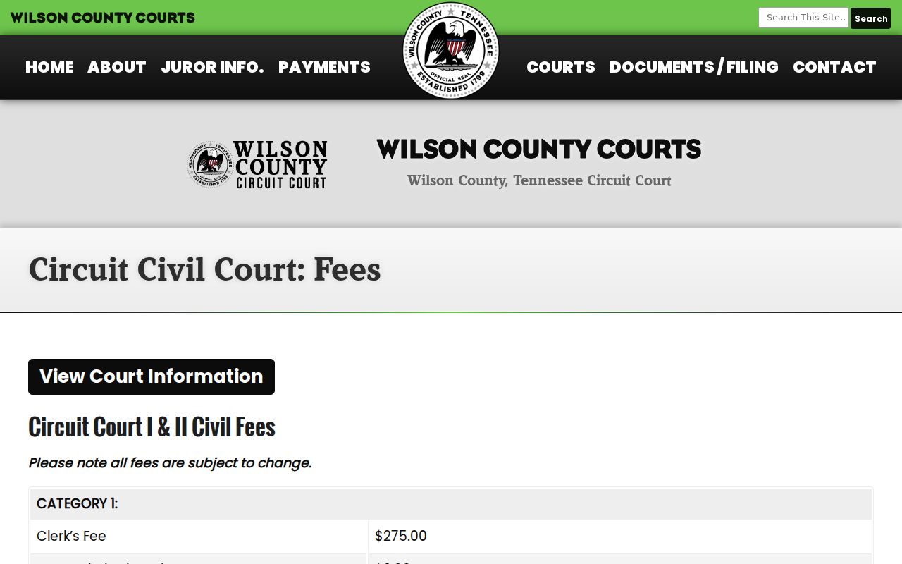 Wilson County court records certified copy fee page