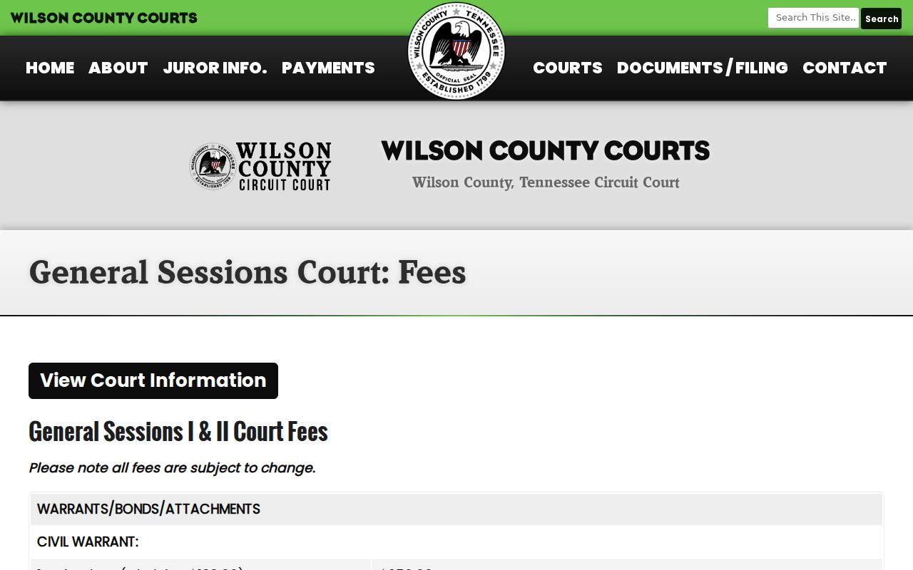 Wilson County traffic court records General Sessions fee page